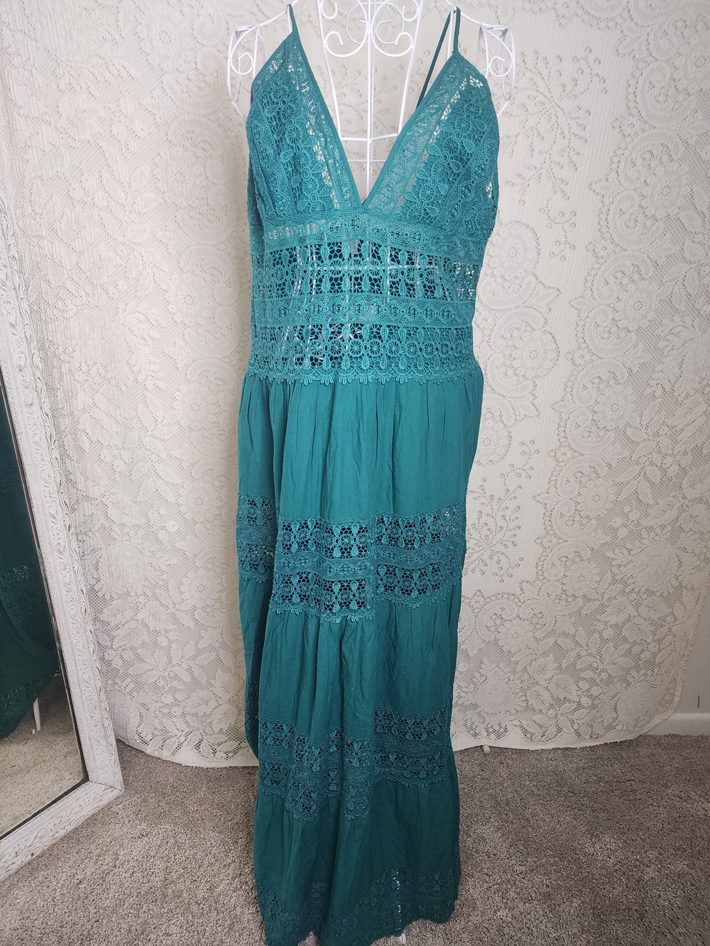 VENUS Teal Crochet Lace Maxi Dress